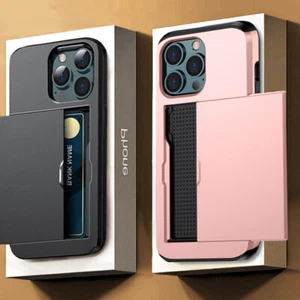 Card Holder Hard Phone Case For iPhone Air 17 16 15 14 13 12 11 Pro Max 8 Cover - Picture 1 of 25