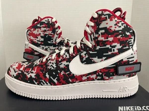NIKE AIR FORCE 1 HIGH BY YOU ID RED BLACK WHITE DIGI CAMO HGHLY DCRTD 11.5 (60 - Picture 1 of 9