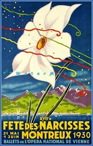 Montreux Suiza 1930 Fete Des Narcisses Vintage Póster Impresión Arte Retro - Imagen 1 de 4