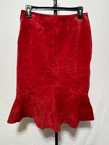 Danier Women Raspberry Suede Leather 4 Skirt Mermaid Midi Vintage Zipper Lined - Picture 1 of 6