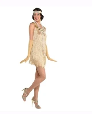 Flapper Womens  Gold Halloween Costume L/XL Charleston  - Image 1 of 4