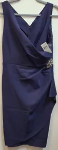ALEX EVENINGS Women's Slimming Short Ruched Dress w/ Ruffle NAVY BLUE 8 - 134005 - Picture 1 of 7