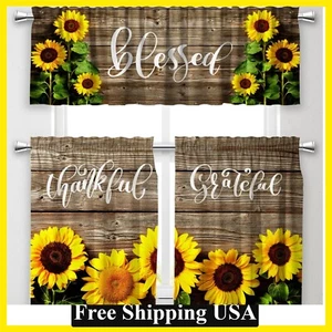 52x18"+36x24"x2 Yellow Sunflower Kitchen Curtains and Valances Set 3Pcs Decor - Picture 1 of 7