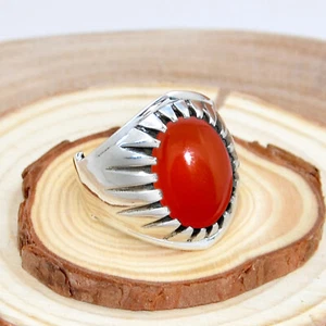 Red Onyx Oval Cut 925 Sterling Silver Turkish Style Men's Ring Jewelry - Picture 1 of 3