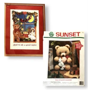 Lote de 2 kits vintage de punto de cruz de Navidad osos de peluche escena navideña ángel - Imagen 1 de 3