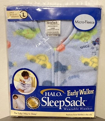 NEW Halo Sleep Sack Wearable Blanket 12-18 Months Fleece Early Walker Blue Cars - Image 1 of 3