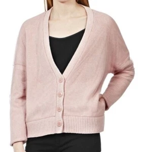 Reiss Size S Quinie Mesh Covered Chunky Knit Cardigan Sweater Blush Pink Pockets - Picture 1 of 7