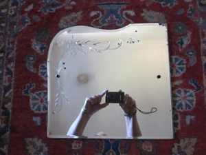 VINTAGE BUFFET MIRROR piece 10.5" x 11": Beveled Etched date 1931, free shipping - Picture 1 of 11