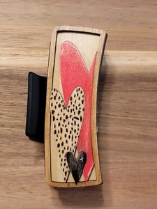 Hand Painted Wood Cut Heart Claw Clip On Black Clip 4.1"  - Picture 1 of 2