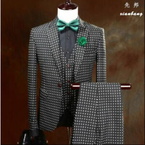 Men's Suits Polka Dot Blazer Slim Fit 3 Piece Wedding Dinner Groom Wear Tuxedos