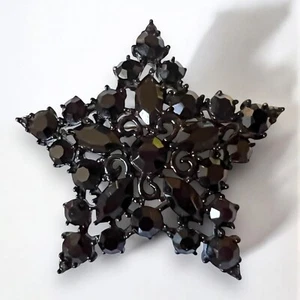Broche estrella estrás negro MJENT gótico japonés prendedor firmado vintage - Imagen 1 de 8