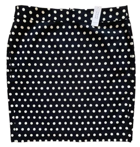 BANANA REPUBLIC Black White Polka Dot Cotton Lined Skirt Knee Length Size 14 - Picture 1 of 9