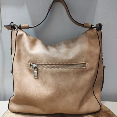 Urban Expressions Brown Bag Vegan Leather 13" Wide Multiple Zippers - Image 1 of 4