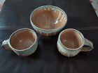 Drip Glaze Pottery Two Mugs One Bowl