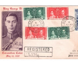 FALKLAND ISLANDS 1937 FDC *Illustrated* KGVI CORONATION First Day Cover USA MA12 - Picture 1 of 12