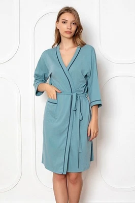 LAPENNA Bademantel Damen 100 %Baumwolle Multicolor Morgenmantel mit Gürtel Taschen M-2XL