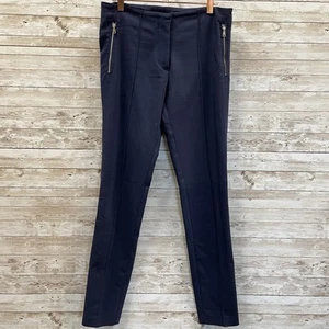 Zara Basic Womens S Pants Navy Blue Straight Leg Cropped Flat Front Stretch Zip - Picture 1 of 7