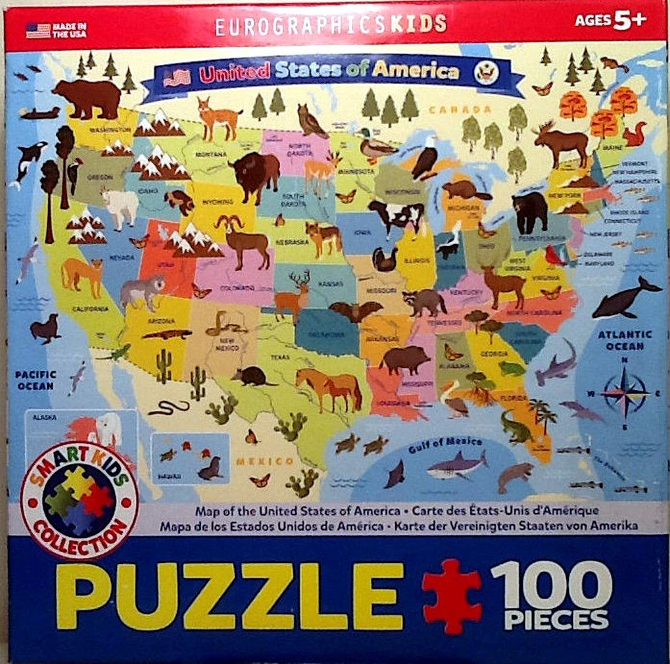 Map Of United States Of America 100 pc 19" X 13" Eurographics Kids Puzzle - Image 1 of 1