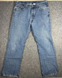 Jeans Levi’s 501 para hombre W38 L32 botón mosca azul denim pierna recta desgastados - Imagen 1 de 8