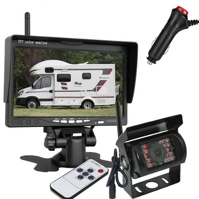 Wireless IR Night Vison Reverse Backup Camera 7" Monitor Kit for Truck Caravan - Image 1 of 4