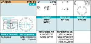 PISTON & RING SET NISSAN GA15DS FOR PULSAR SUNNY PRESEA 16V 1.5 LTR PETROL - Picture 1 of 2