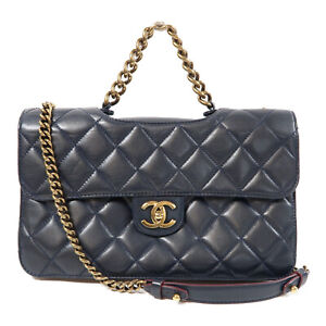 CHANEL Quilted CC GHW Chain Shoulder Bag Crossbody Lambskin Leather Blue