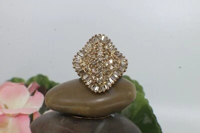 Solid 10K Yellow Gold Champagne Diamond Cluster Cocktail Ring 3 carats Stunning! - Image 1 of 4