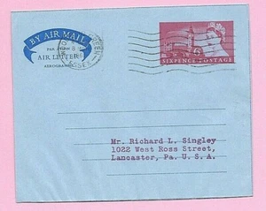 Cubierta GB 1961 - 6d Carta Aérea a EE. UU. - Línea Ondulada Cancelación Woodford Verde, Essex - Imagen 1 de 2