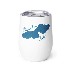 Vaso de vino de mapa azul del lago Pewaukee Waukesha del condado de Wisconsin - Imagen 1 de 4