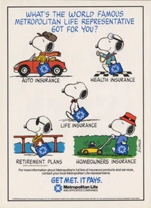 1985 Metropolitan Life Insurance Snoopy Charlie Brown Schulz 1-page MAGAZINE AD - Picture 1 of 1
