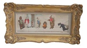 Vintage C. 1940's Framed Etching Dirty Dogs of Paris Boris O'Klein Wall Art Work - Picture 1 of 15