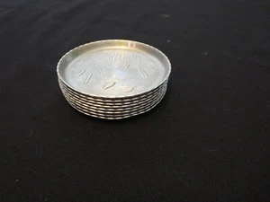 Set Of 8 Vintage 1960's Hammered Aluminum Drink Coasters with Ducks and Cattails - Picture 1 of 4