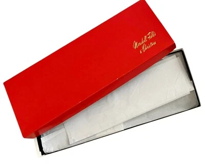 Vintage Marshall Field's Christmas Gift Box Red and Gold Hard Sided 15 x 6 x 1 - Image 1 of 4