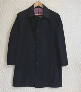 Racing Green Mens 10% Cashmere 90% Wool BLACK Car Overcoat Large 42R Soft - Picture 1 of 14