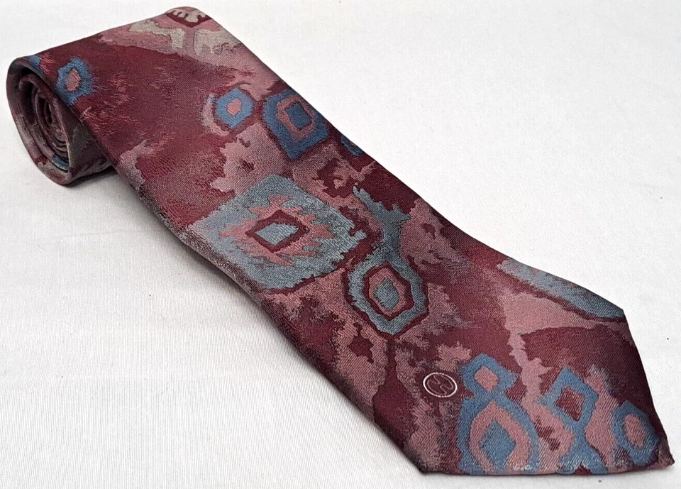 Corbata ancha de poliéster Halston III gris granate pintura geométrica oficina comercial Foto 1 de 4