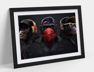 BANKSY 3 SWAG MONKEY -COLOURFUL BESPOKE FRAMED ART PICTURE PAPER PRINT - Picture 1 of 10