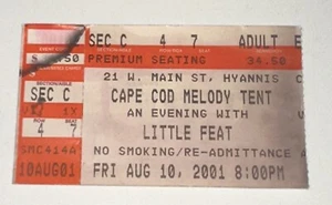 Biglietto concerto Little Feat Stub Cape Cod tenda melodia spettacolo serale 8/10/2001 - Foto 1 di 2