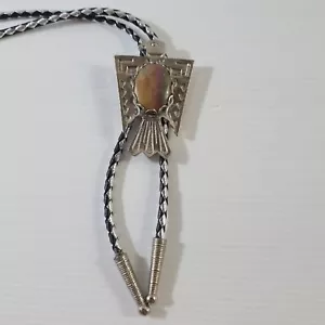 Native American Style Eagle With Stone Bolo Tie- Silver Tone Vintage - Picture 1 of 7