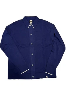 Bonita Camisa Cárdigan Tejida de Mangas Largas con Punta Verde en Azul Marino Talla S - Imagen 1 de 6