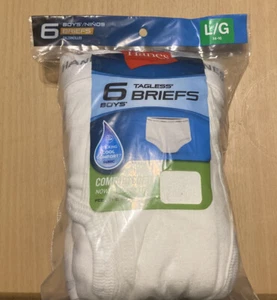 Hanes 6 Pack Pairs Tagless White Boys Briefs Size Large 14-16 New - Picture 1 of 3