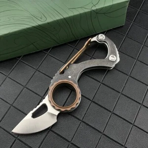 Compano Carabiner Folding Blade Knife 1.4" Satin Blade Stonewashed Steel Handle - Picture 1 of 6
