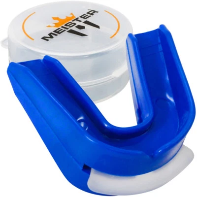 BLUE DOUBLE MOUTH GUARD w/ CASE - Meister MMA Gum Shield Boxing CUSTOM MOLDABLE