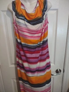 Calvin Klein Size 6 Pink Orange Stripe maxi Dress Cowl Neck Stretch Comfort - Picture 1 of 4