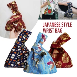 Japanese Printed Knotted Wrist Bag Canvas Bag Tote Purse Key Phone Pouch Small - Picture 1 of 34
