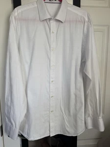 Bugatchi Uomo Uomo Bottoni Manica Lunga Taglia L Bianco Geometrico 100% Cotone - Foto 1 di 12