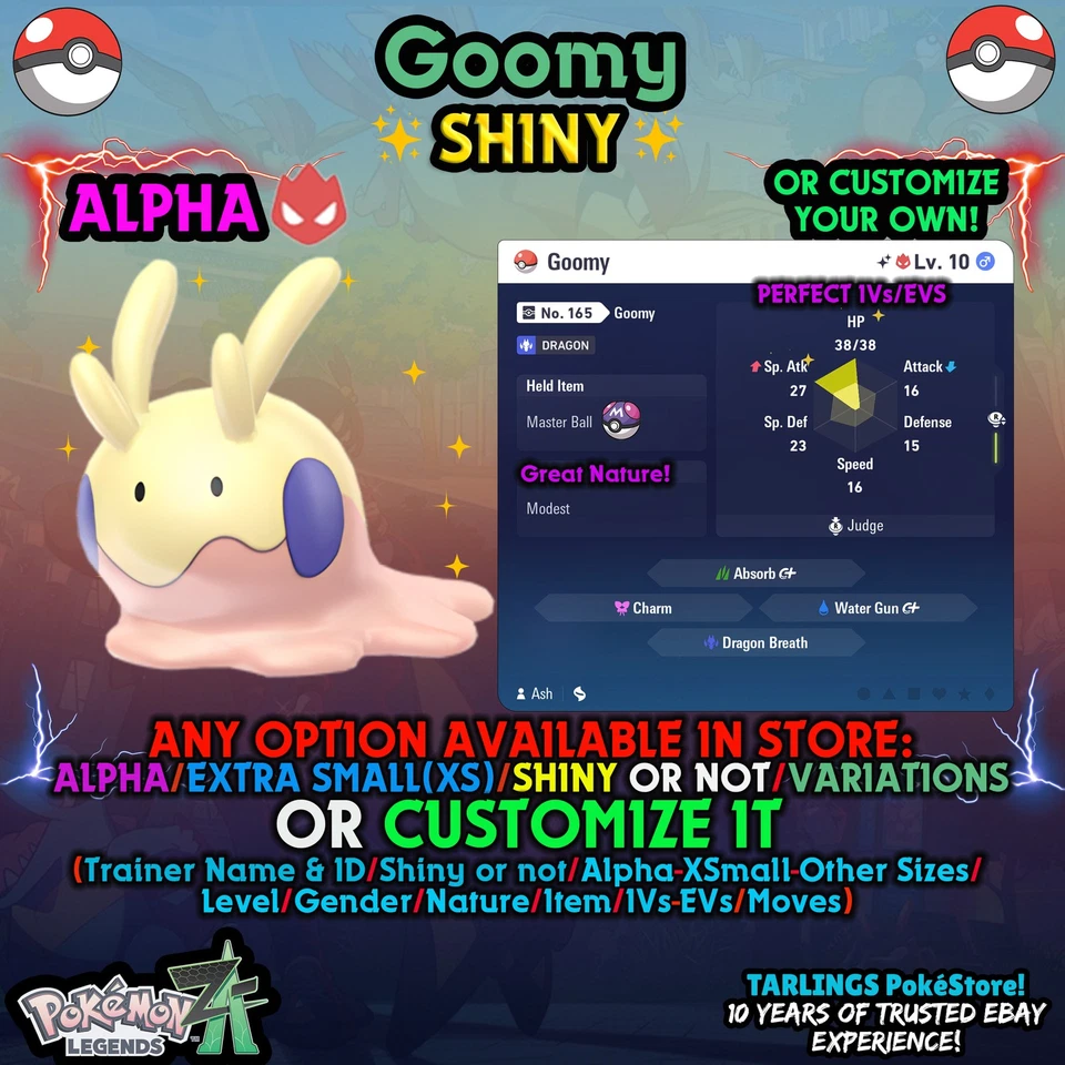 Pokemon Legends ZA 🦖 Goomy SHINY ALPHA LVL10 🎗️ BATTLE READY 🎗️ IVs/EVs - Image 1 of 1