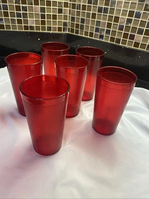 Texan Red Drinking Glasses 6 Red #316 restaurant glasses plastic - Image 1 of 4