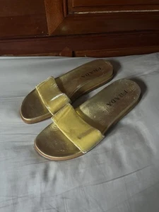 Prada, New Ladies Gold Vero Cuoio Sandals, Size 8 - Picture 1 of 6