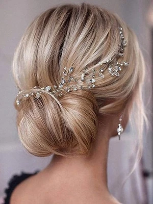 Earent Bride Wedding Crystal Hair Vine Bridal Long Headband Wedding Hair Silver - Image 1 of 4