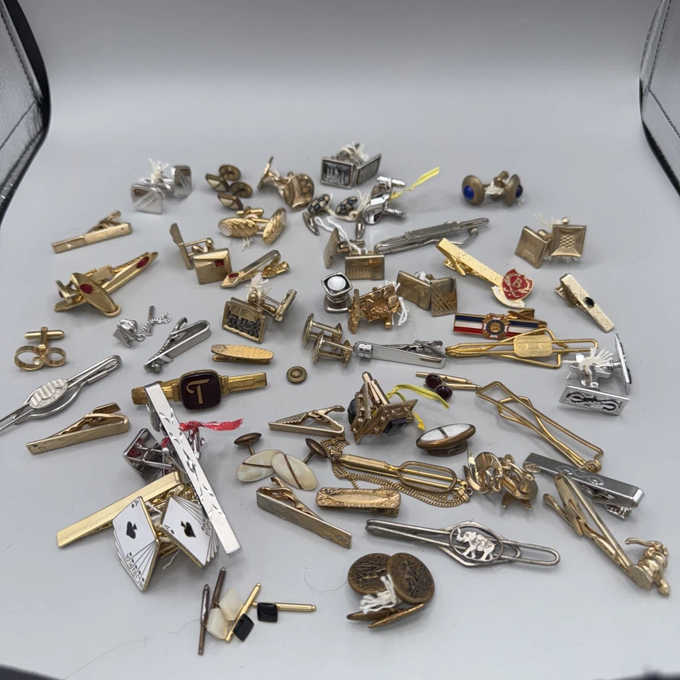 Antiguo Lote De Colección De Gemelos Swank Tie Clips 80 Artículos. Foto 1 de 4